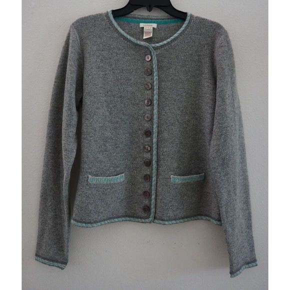 Sundance Women's Sz M Gray/Teal Merino Wool Button Down Cardigan Sweater $65 - Picture 1 of 7